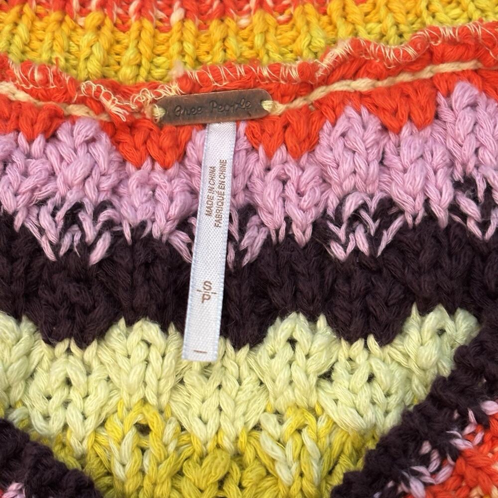 Free People Rainbow Stripe Crochet Knit Sweater Vest Boho Festival Crop Small - Picture 4 of 7